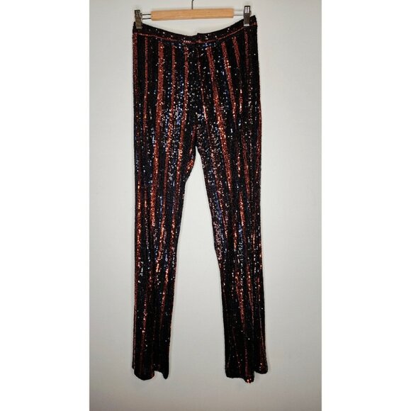 NWT Zara Sequins Flared Pants S Black Orange Party Event - Picture 4 of 6